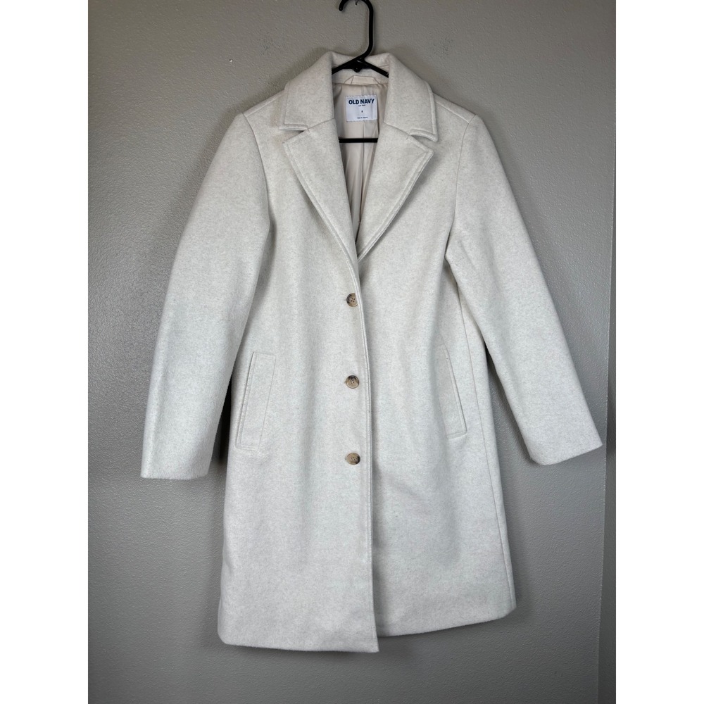 Old Navy Womens Small Car Coat Cream Oatmeal Soft Brushed Notched Lapel